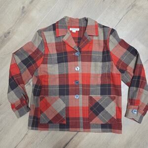 Y2K The Pendleton 49'er 100% Wool Orange Plaid Button Down Shirt Jacket EUC MP